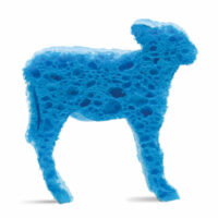 Photo of a blue calf-shaped sponge