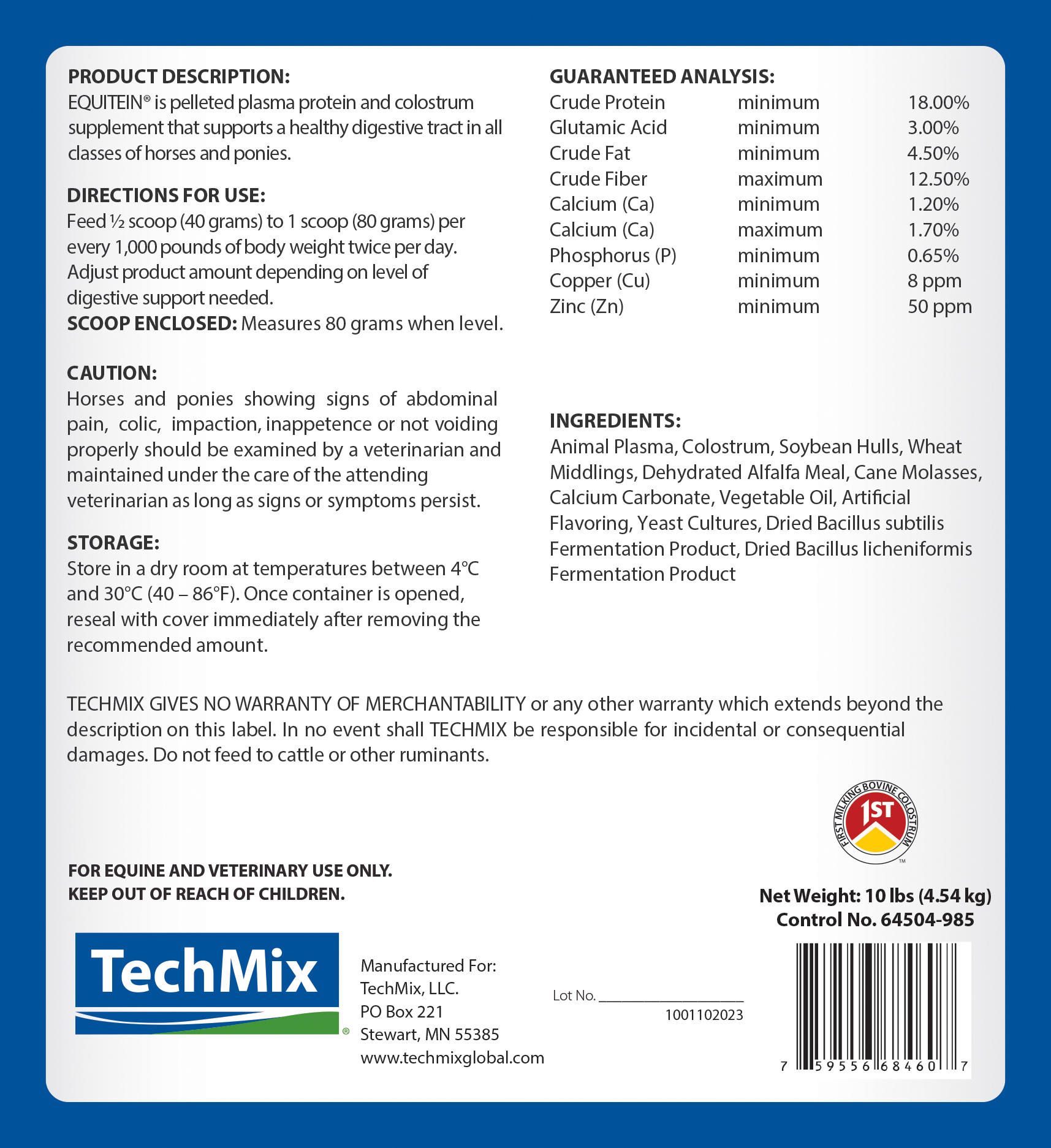 TechMix Equitein U-Formula Back Label